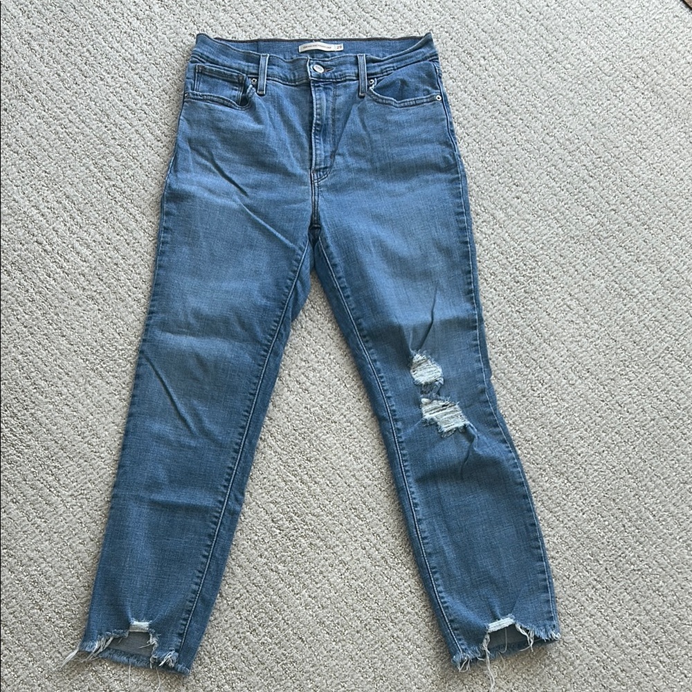 Levi's Blue Ankle Cropped Jeans with Distressed Details